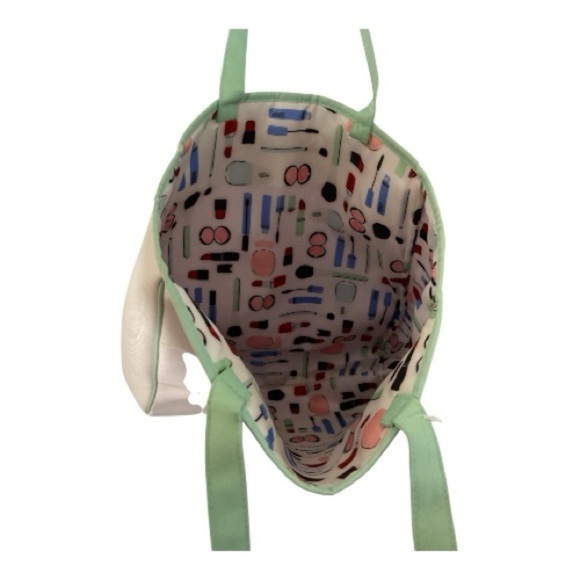 Clinique Kate Spade Lipstick Print Tote in White and Green - Picture 2 of 6